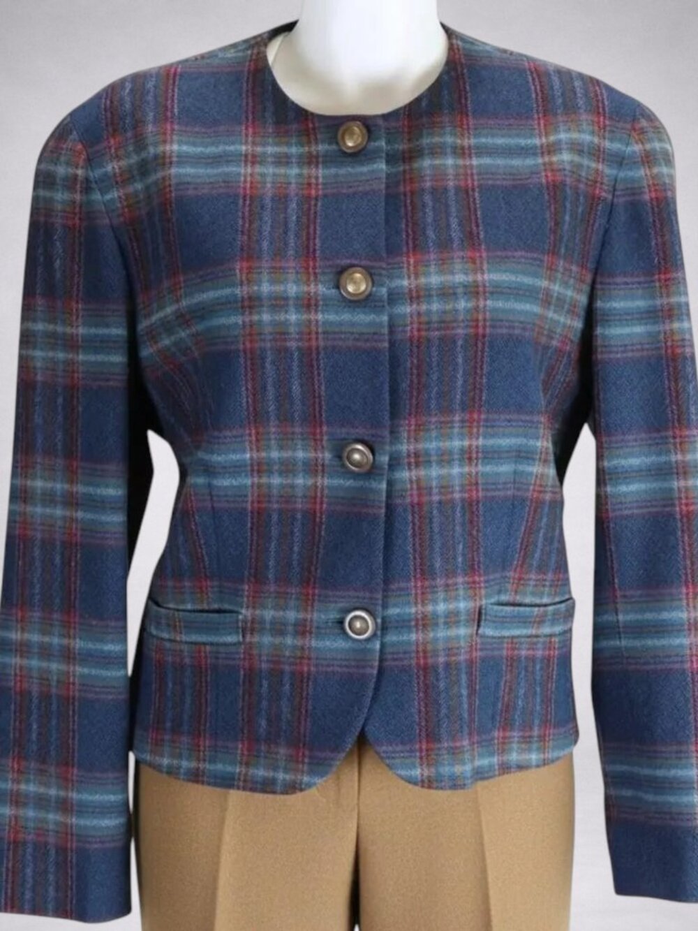 Vintage Pendleton Wool Blazer Womens 16 Plaid Tartan Jacket Made in USA Blue Red